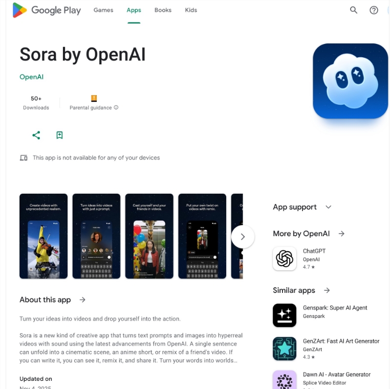 QQ20251105-091826.png OpenAI Sora 正式登陆 Android 并推“付费角色”新功能