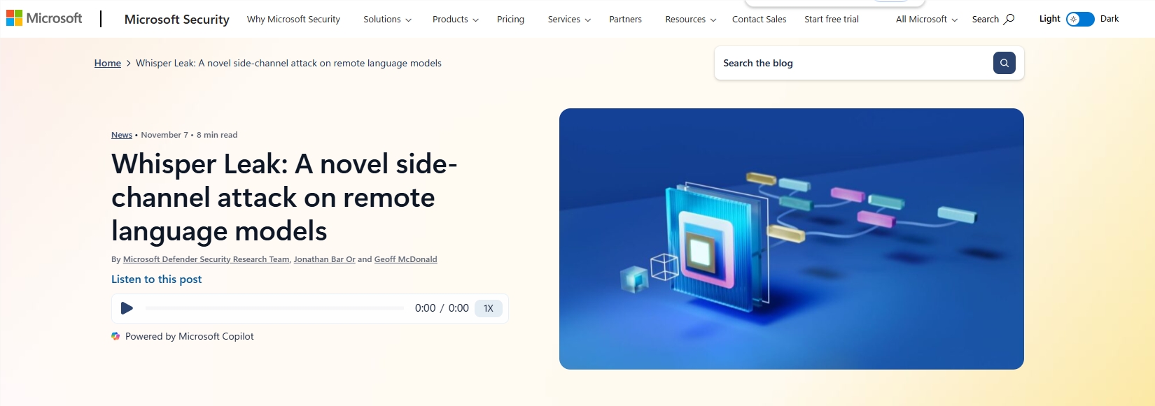 image.png 微软揭示 “Whisper Leak” 隐私漏洞,AI 聊天内容或被窃听