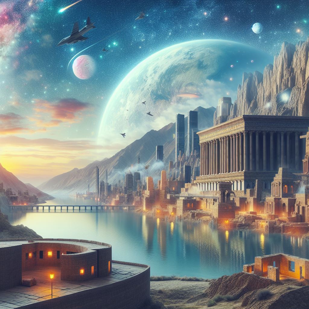 prompt提示词：未来与古代交融，奇幻建筑景观风格的创意之旅