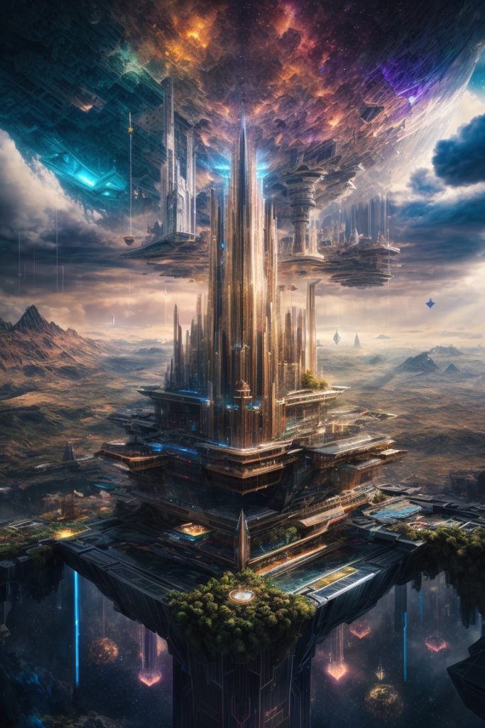 prompt提示词：未来与古代交融，奇幻建筑景观风格的创意之旅