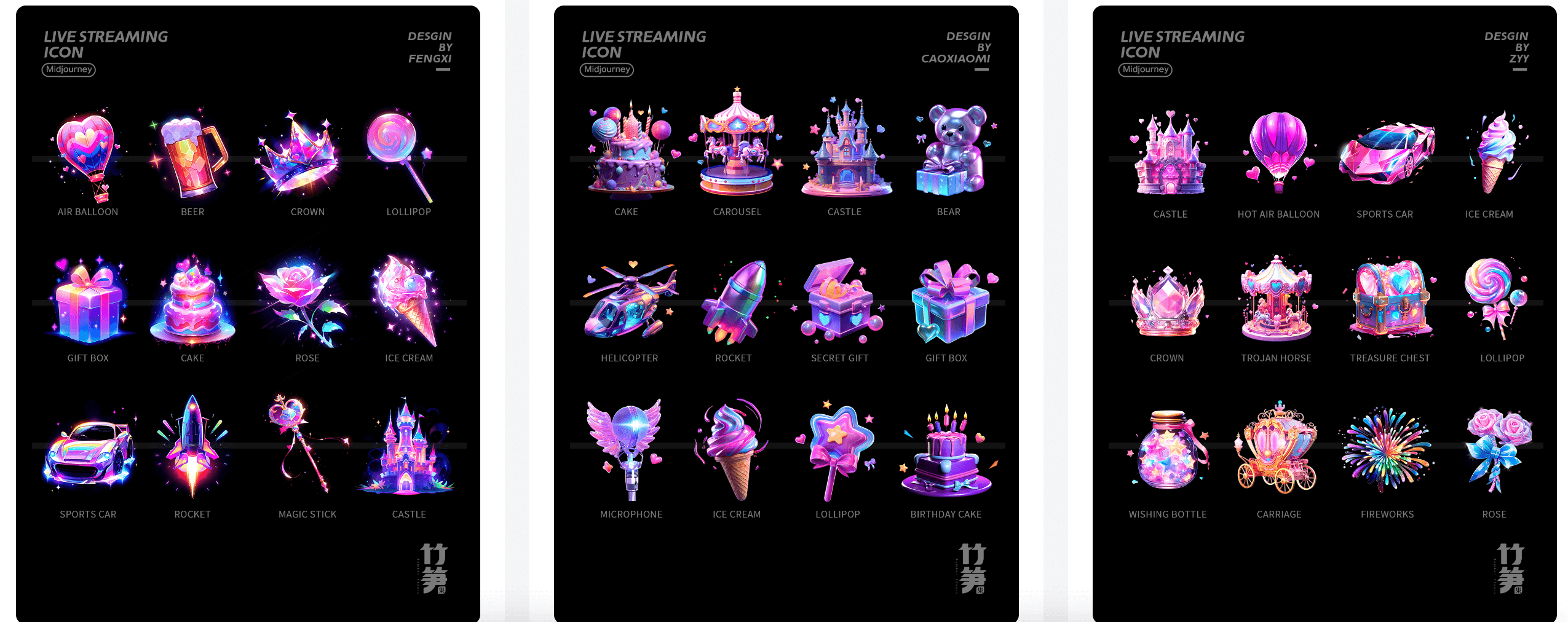 3d icon高清，8组极具设计感的直播图标，附提示词！