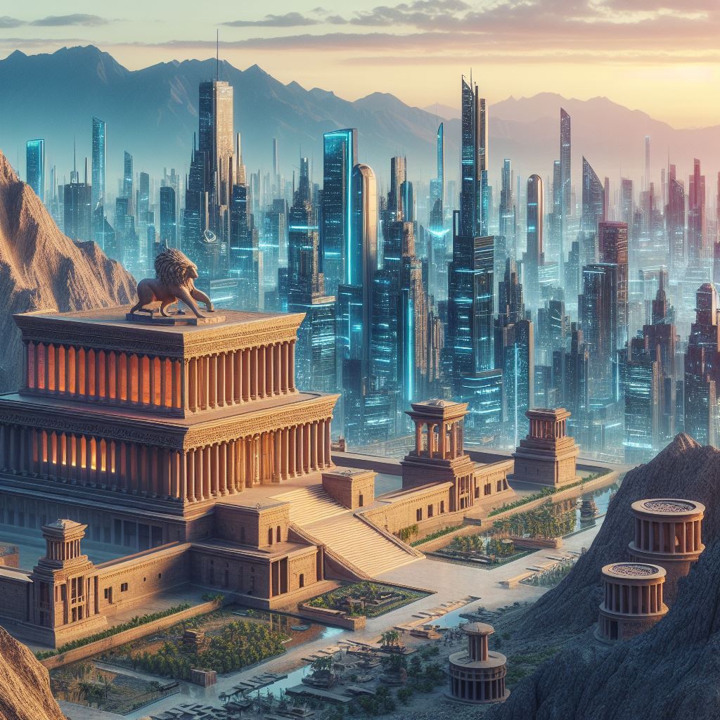 prompt提示词：未来与古代交融，奇幻建筑景观风格的创意之旅