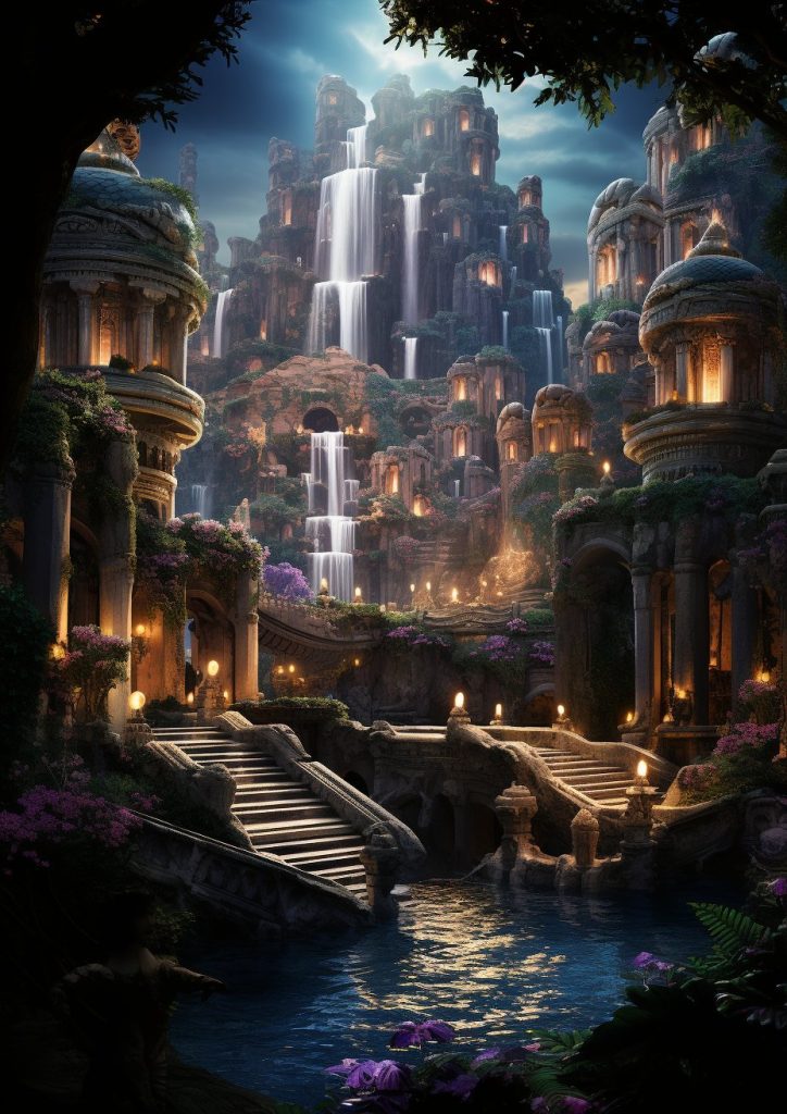 prompt提示词：未来与古代交融，奇幻建筑景观风格的创意之旅