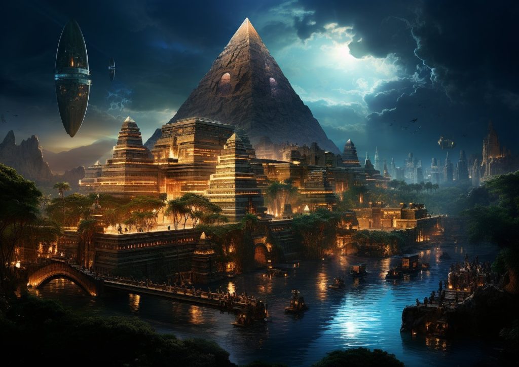 prompt提示词：未来与古代交融，奇幻建筑景观风格的创意之旅