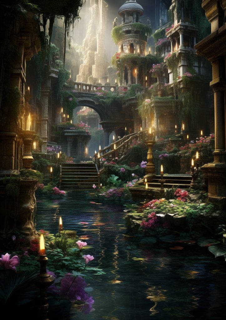 prompt提示词：未来与古代交融，奇幻建筑景观风格的创意之旅