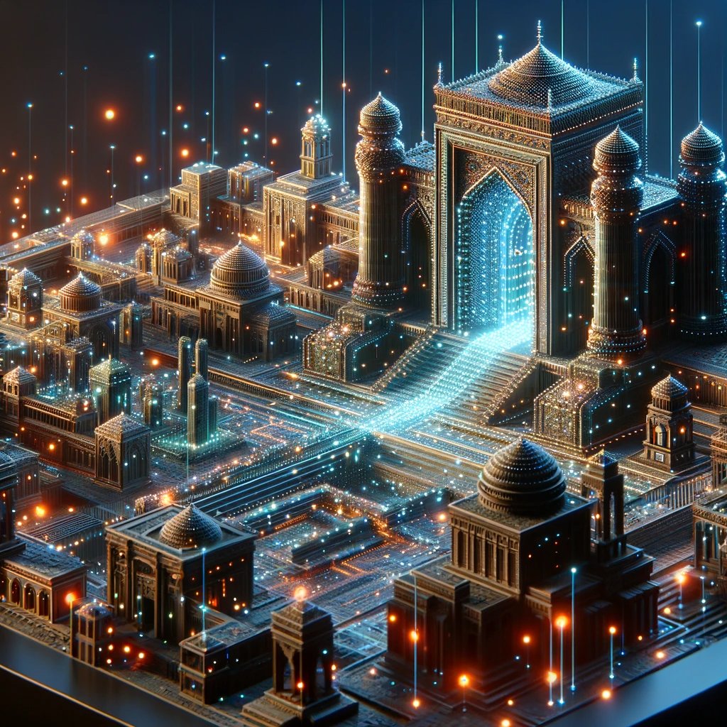 prompt提示词：未来与古代交融，奇幻建筑景观风格的创意之旅