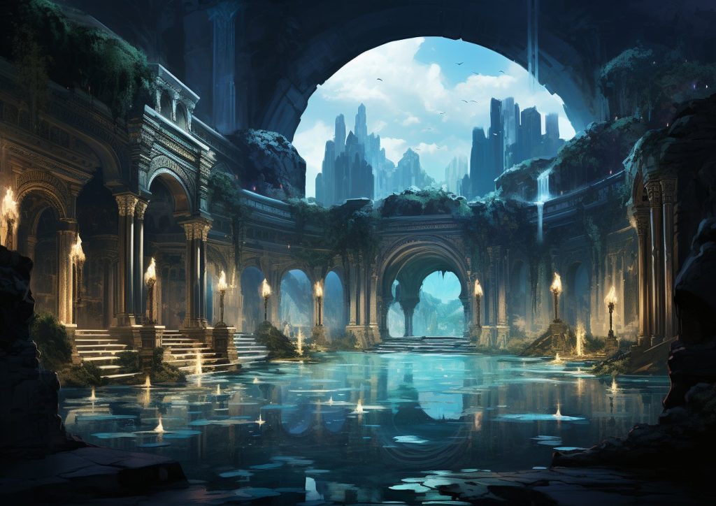 prompt提示词：未来与古代交融，奇幻建筑景观风格的创意之旅