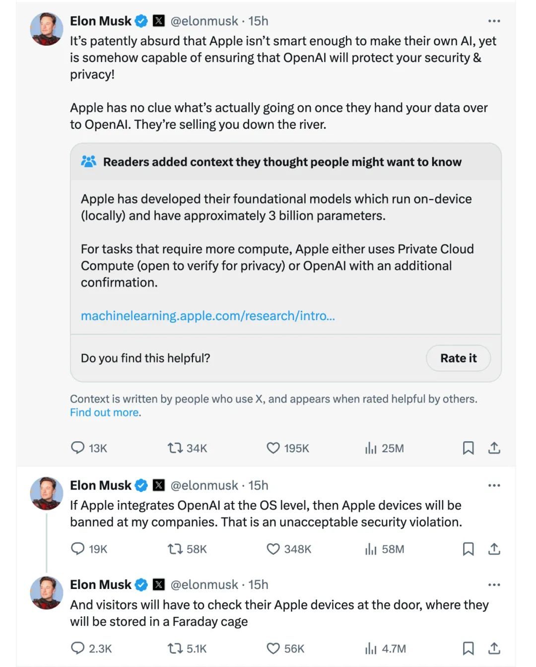 马斯克7条朋友圈狂怼苹果AI!全球最反对者震惊舆论