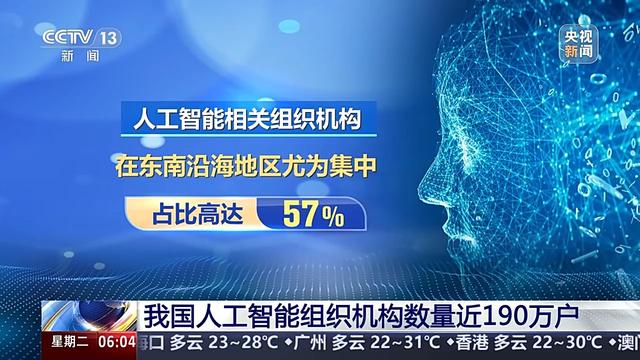 我国人工智能组织机构数量近190万户 东南沿海地区尤为集中