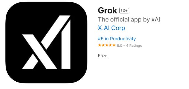 马斯克旗下人工智能公司xAI推出独立Grok应用，上架苹果商店