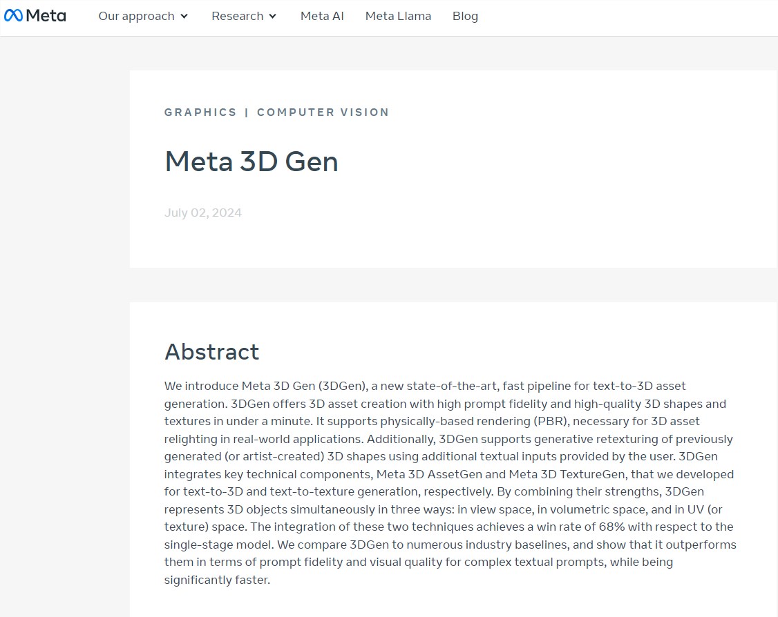 Meta 3D Gen发布，1分钟内快速实现从文本生成3D资产
