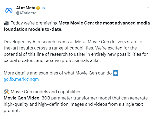 国庆节偷偷搞个大的！Meta视频生成Movie Gen登场 16秒高清视频一键生成 还带配音