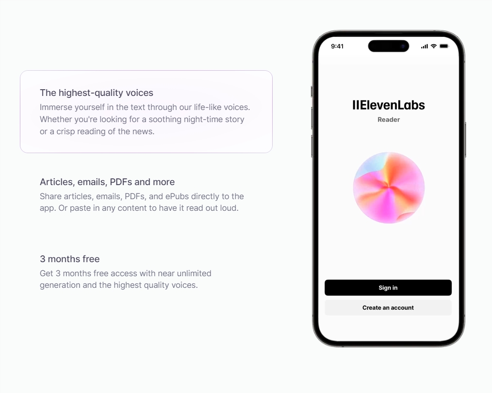 ElevenLabs推出 Reader App：将文本转化为高质量语音的移动应用