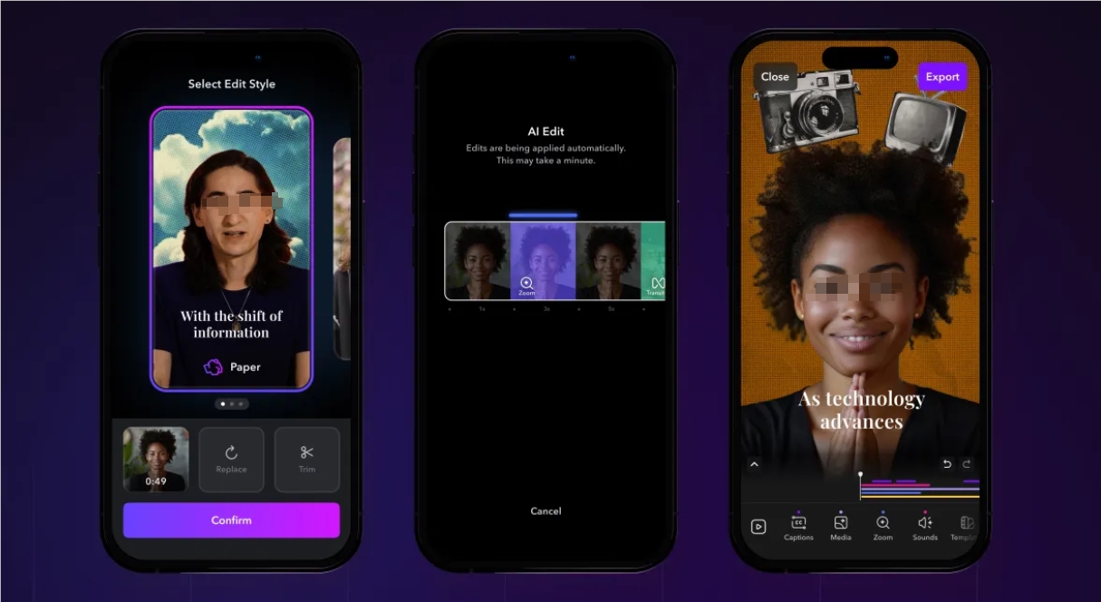 视频编辑应用Captions发布AI编辑功能，自动为视频添加特效