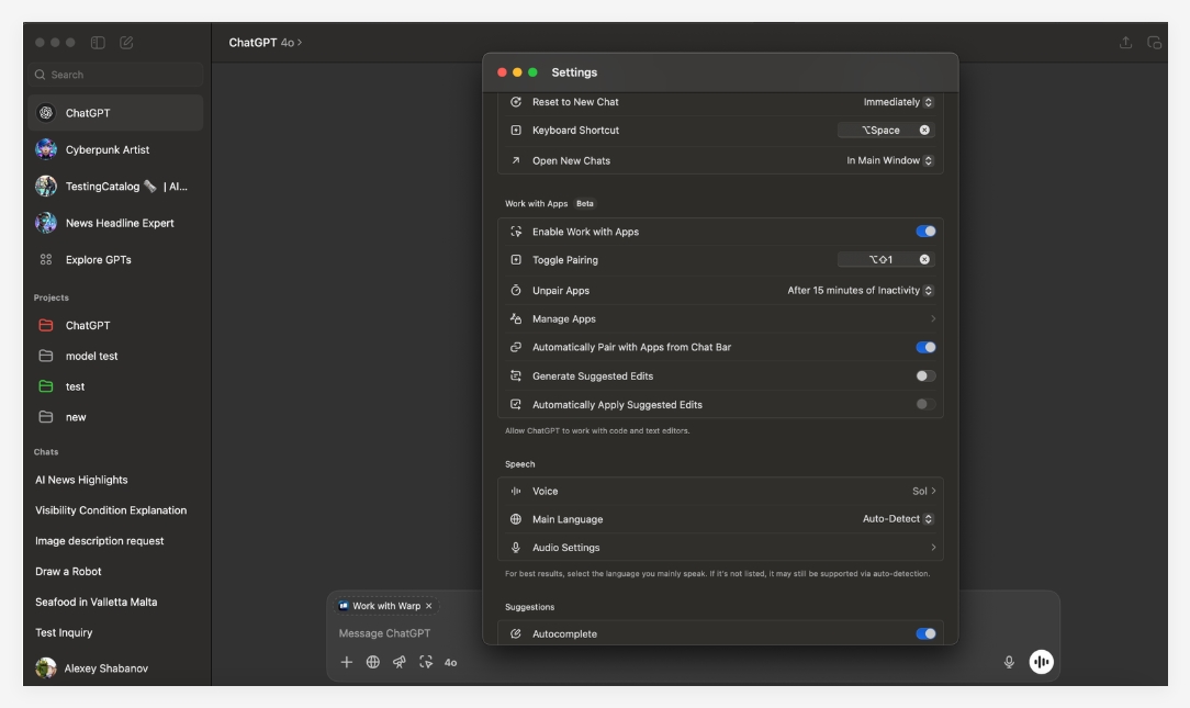 OpenAI正对macOS版ChatGPT的“应用协作” 功能进行重大更新