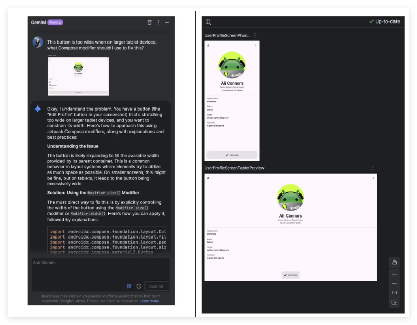 Android Studio集成Gemini新增多模态功能，开发者可上传图像获取UI代码