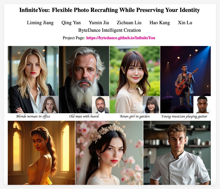 字节旗下推文生图框架InfiniteYou，人脸特征保全，场景自由变换