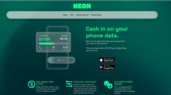 争议应用Neon Mobile冲上美区App Store第二：录制通话数据卖给AI公司，用户隐私换零花钱