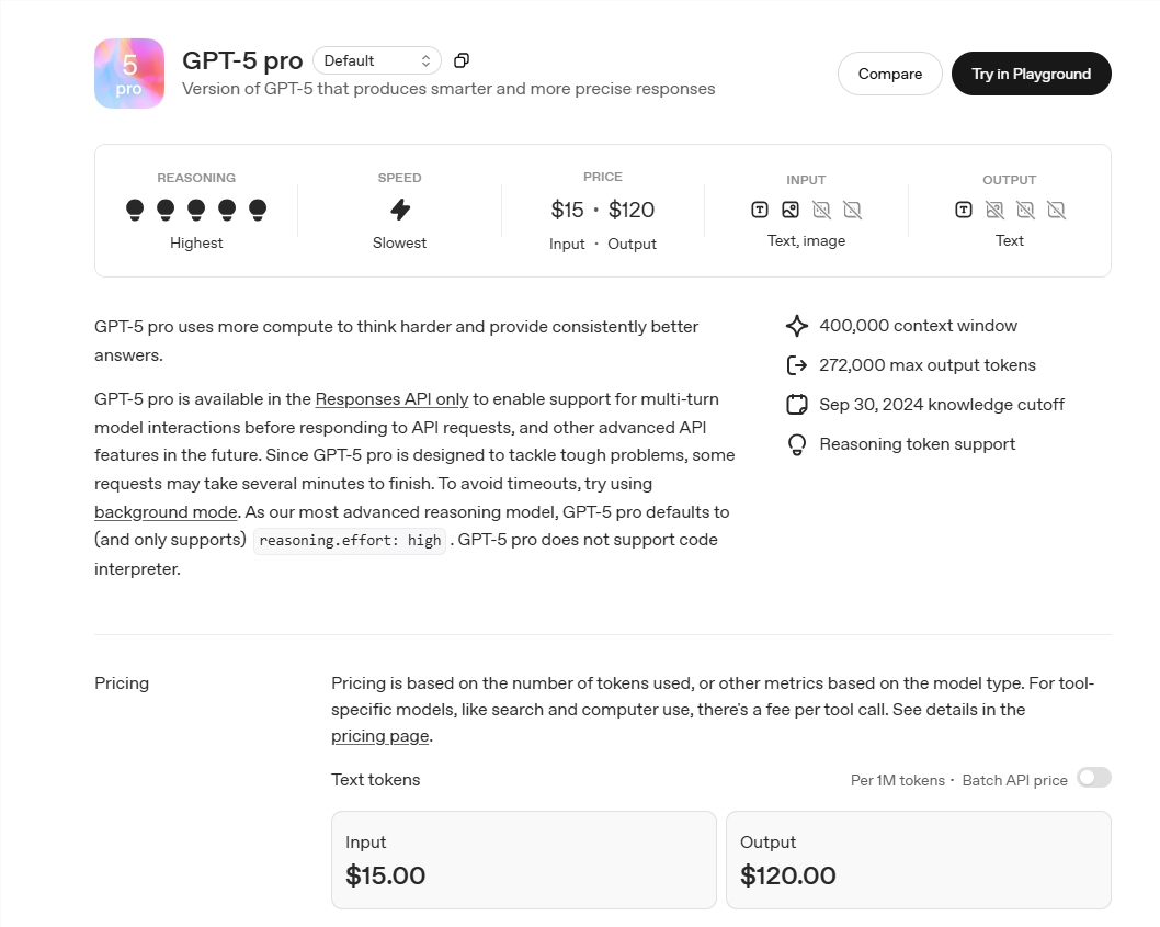 OpenAI 发布全新 GPT-5 Pro API