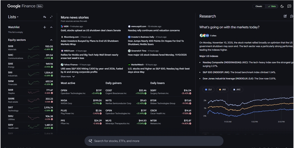 新版 Google Finance 引入 AI 深度搜索与实时财报功能，提升个人投资研究体验