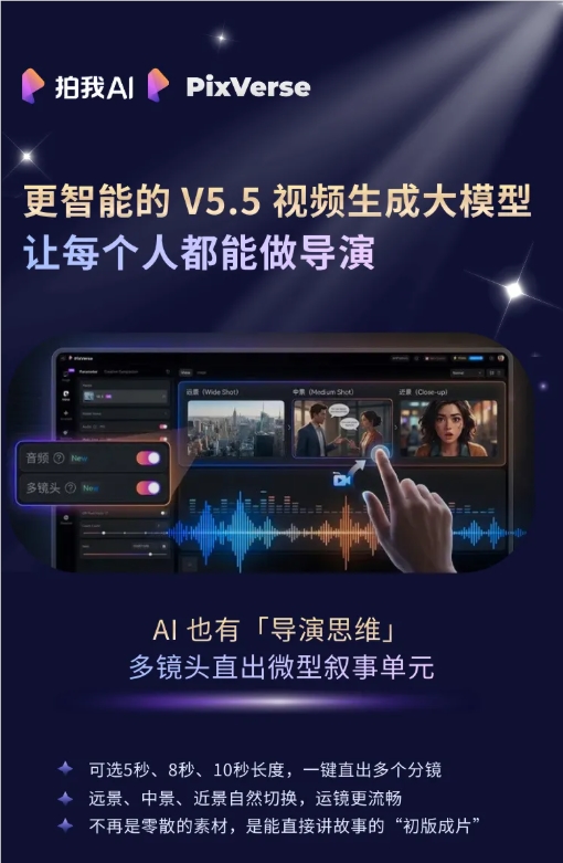 PixVerse V5.5 发布：支持「导演级」音画同步一键生成