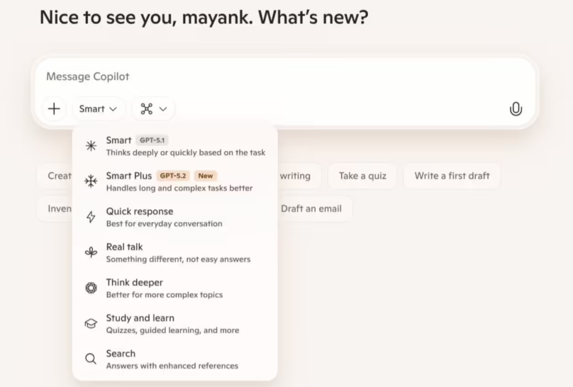 ​ Copilot 全面上线 GPT5.2:数学满分、代码专家，AI 办公进入“智能+”时代