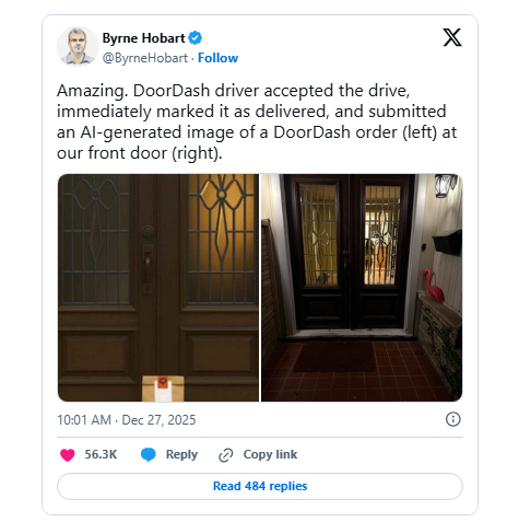外卖版“幻觉”?DoorDash 封禁一名利用 AI 伪造送餐照片的欺诈司机