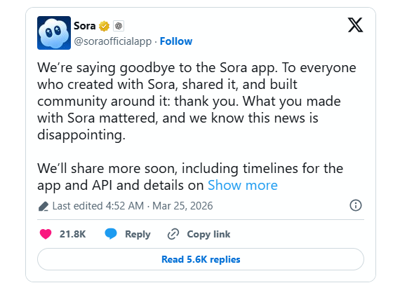 生成式 AI 的“社交滑铁卢”：OpenAI 官宣关停视频社区 Sora App
