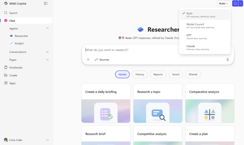微软推出 Critique 功能让 GPT 与 Claude 协同科研