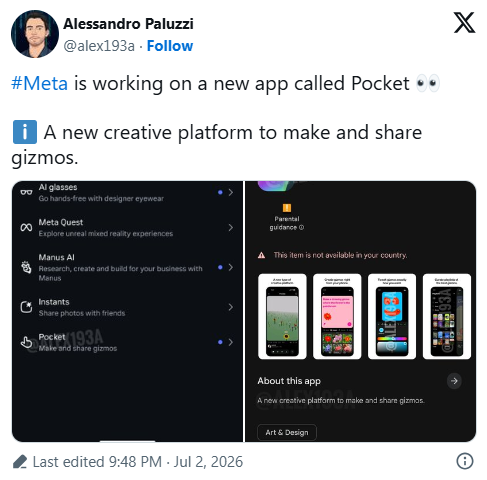 Meta 出击 AI 游戏赛道：推出“灵感生成”新应用 Pocket