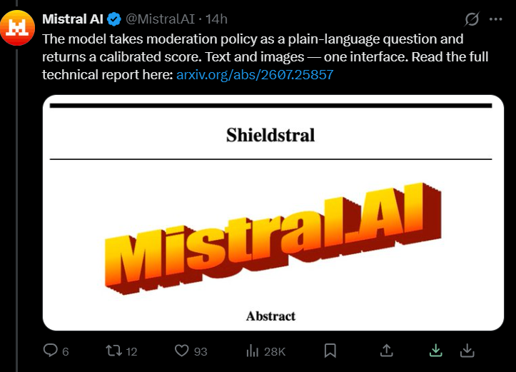 Mistral 推出 Shieldstral：3B 小模型单卡 16GB 跑起多模态审核，号称拿下开源 SOTA
