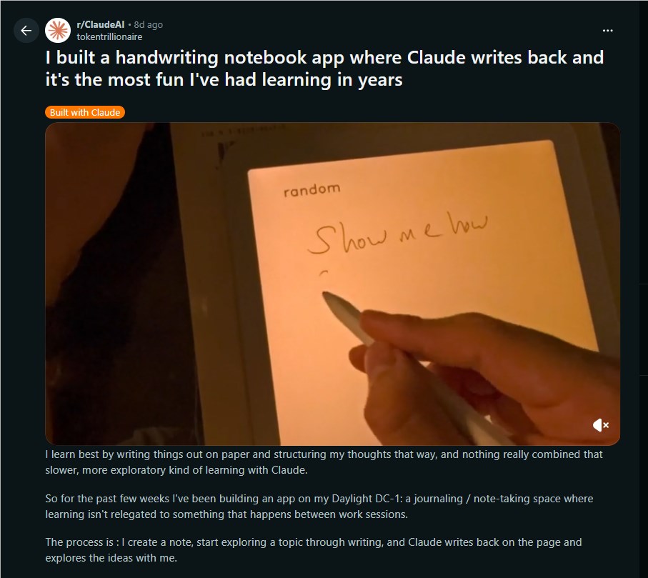 ​Reddit 神作让 Claude 与你笔对笔手写互动，沉浸式学习体验直接封神