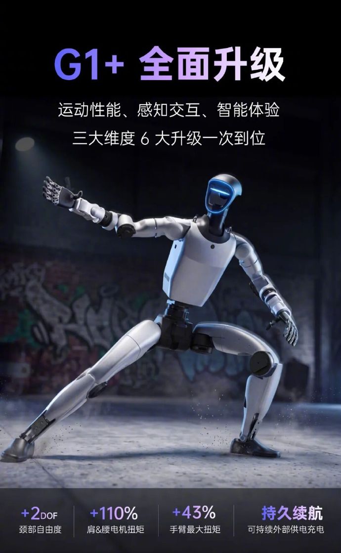 宇树人形机器人G1+发布:电机、视觉、交互与续航全面增强 标准版售价9.5万元